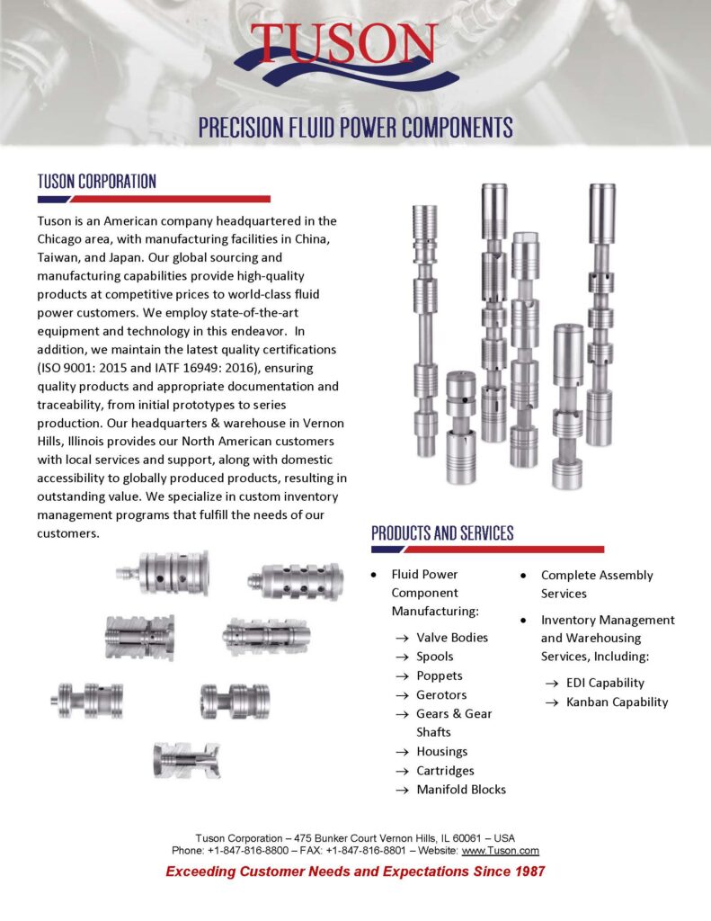 09.2020 --- Tuson Publishes New Precision-Machined Fluid Power Components Flyer
